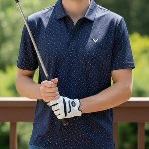 Callaway Opti-Dri Performance Navy Chevron Print Golf Polo Shirt Activewear